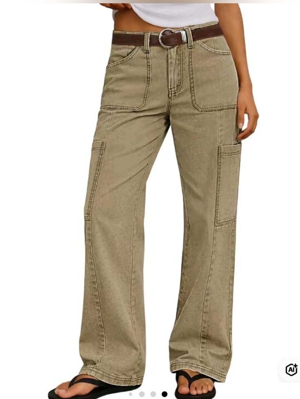 Flamingals Stitch Detail Mid Waist Cargo Pants in khaki NWT XS (0-2)